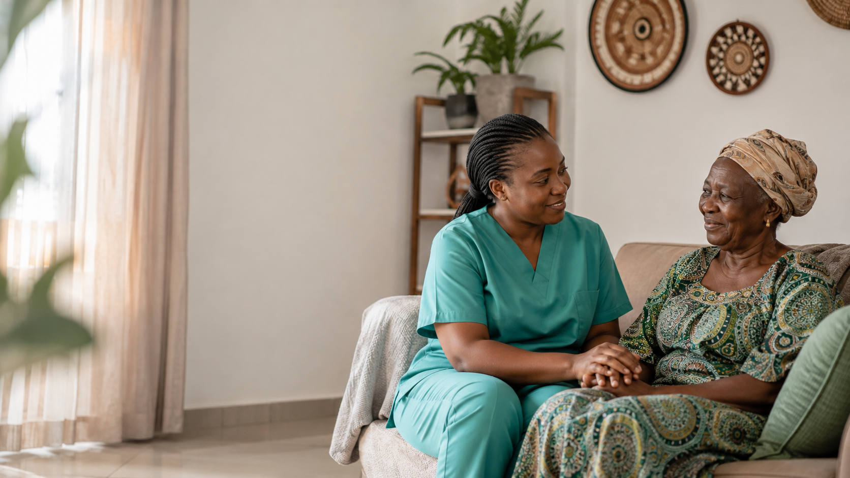 Caregiver supporting an elderly patient at home